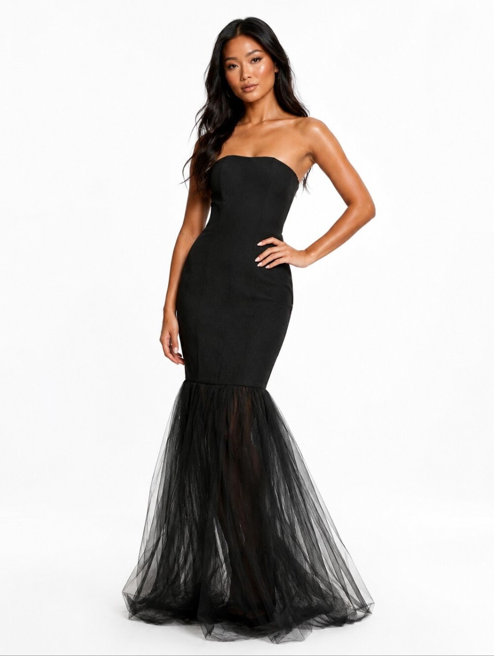 Cinq A Sept Black Strapless Tulle Maxi Gown Dress Size 0